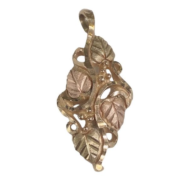 Black Hills Gold 10K Gold + Rose Gold Leaves Vine Pendant - Picture 2 of 4